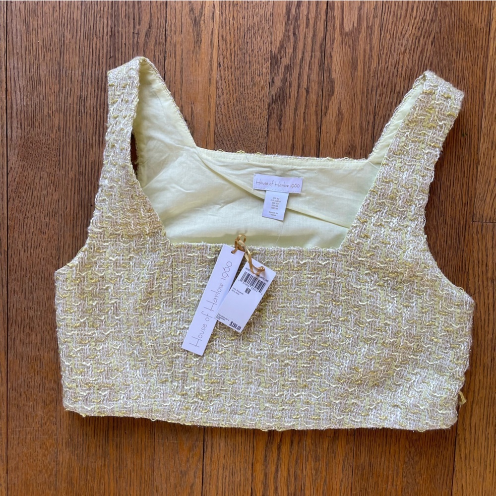 House of Harlow 1960 Tweed Crop Top Wool Blend Margarita Lime Size Medium NWT